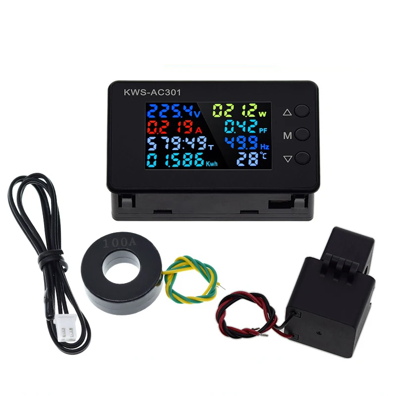 

KWS-AC301 Wattmeter Power Meter Voltmeter AC 50-300V Voltage 50-60HZ Power Analyzers LED AC Electricity Meter 0-20/100A Detector