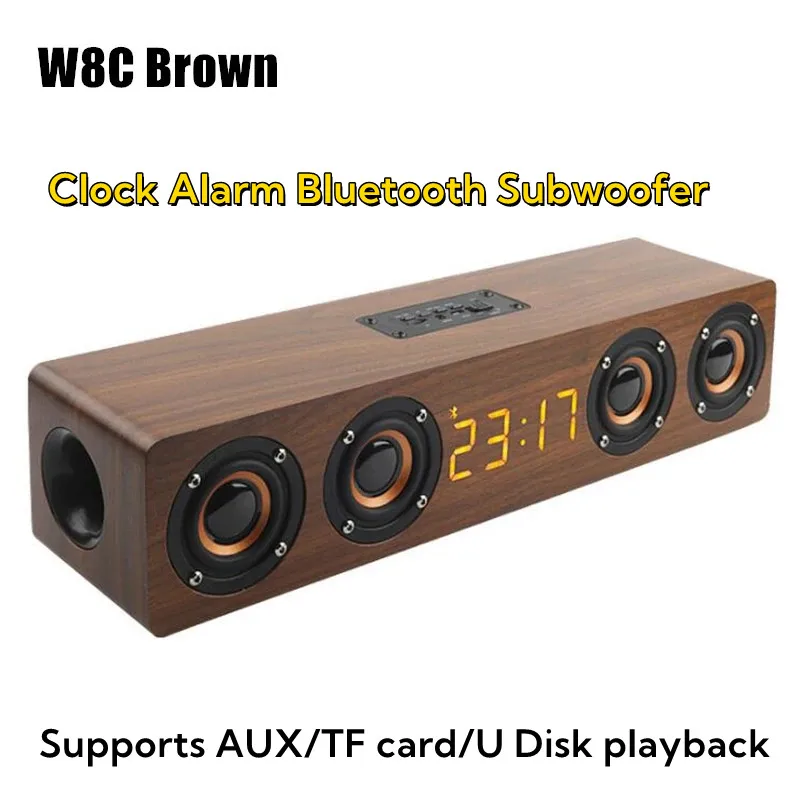 Altoparlante Bluetooth Portatile In Legno Display Orologio Computer Tv Sound Bar Subwoofer Wireless Radio Fm Music Center Echo Wall Boombox