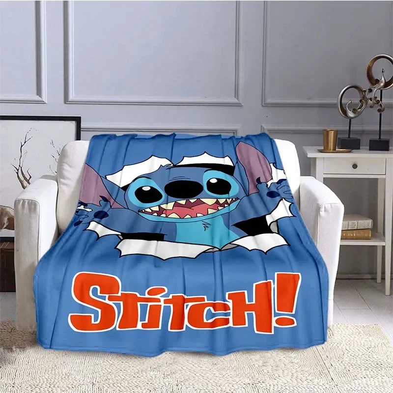 

Stitch Cartoon Cute Blue Little Monster Blanket Sofa Cover Soft Hairy Blanket Flannel Cozy Comfortable Home Travel Throw Blanket