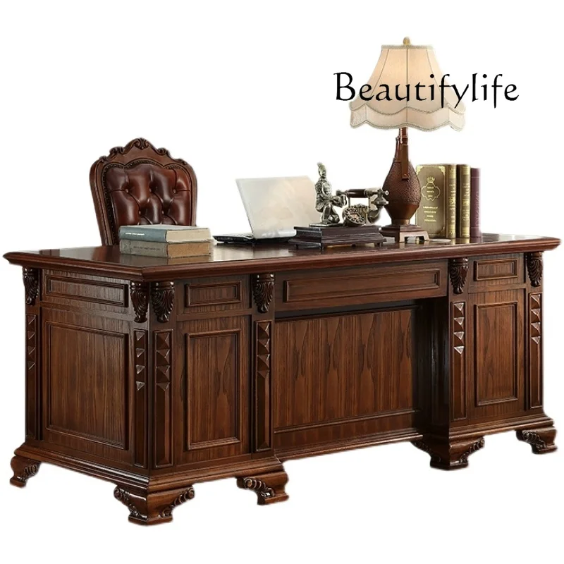 

American-Style Wood Desk Carved Simple Bookstand Boss Desk President Office Study Computer Desk