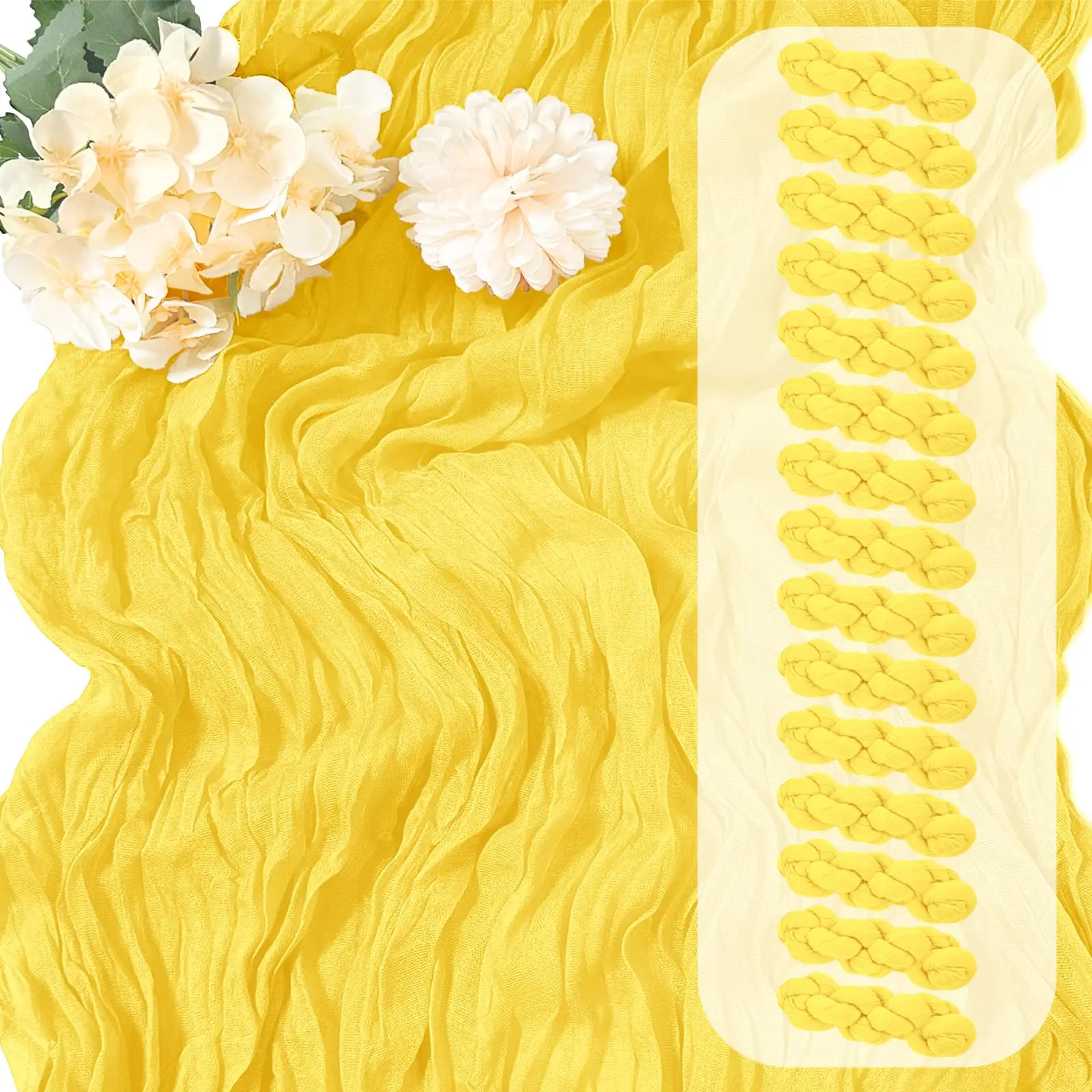 Chemin de table en gaze jaune 90x300cm, style rustique bohème, pour mariage printanier, fête, baby shower, anniversaire, décoration intérieure