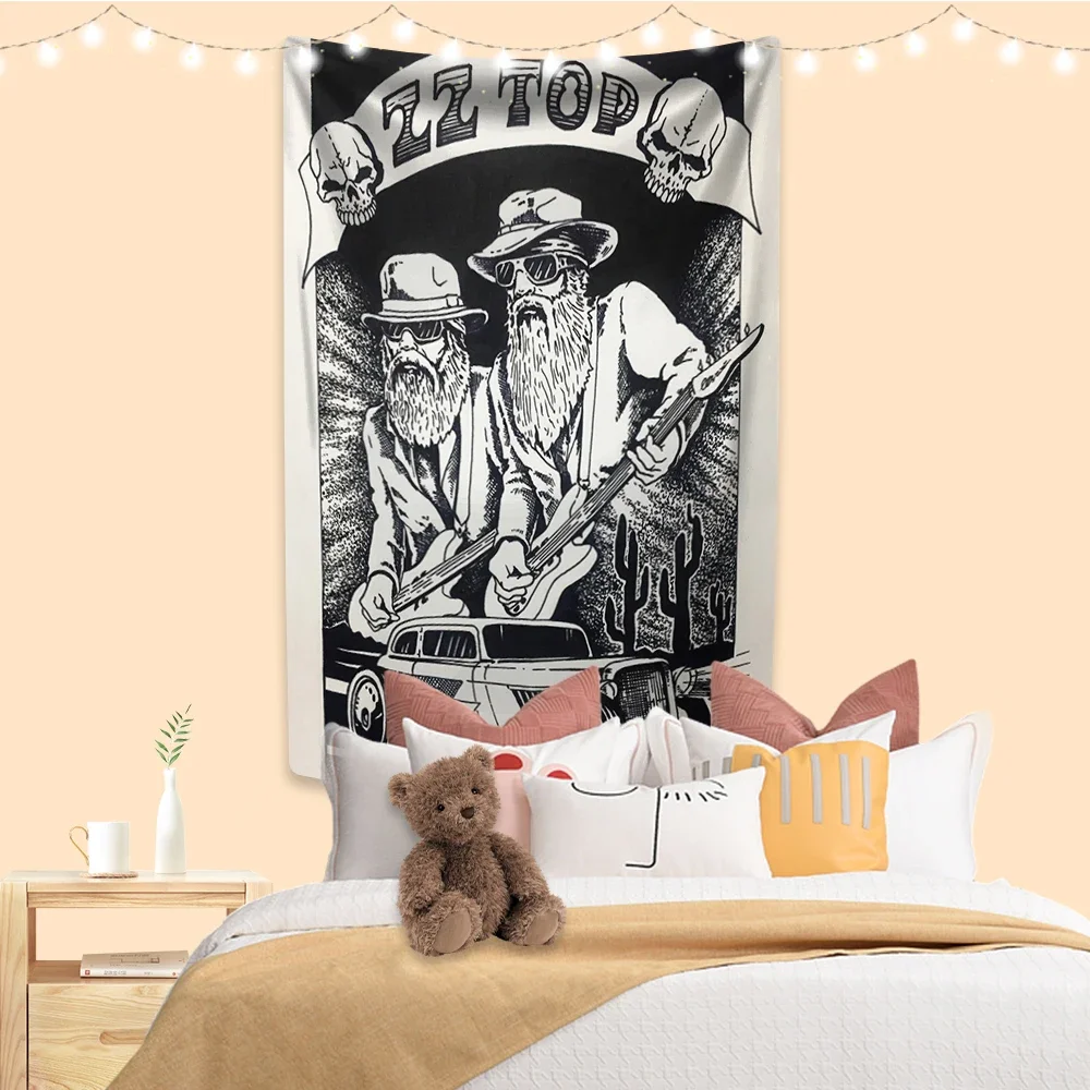 XxDeco Blues Rock Band Tapestry ZZ Tops Wall Hanging Home Decoration Bedroom Dormitory Background Cloth Concert Decor