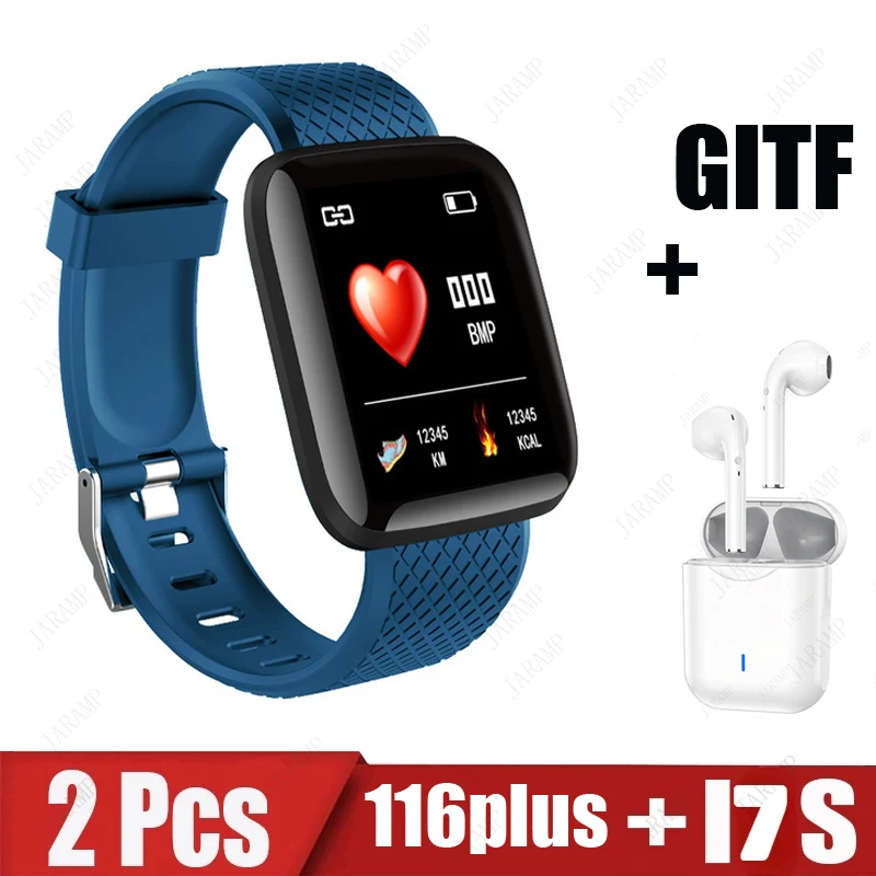 2Pcs 116plus i7s Smart Watch Men Women Bluetooth Earphone Watch Sport FitnessTracker Pedometer D13 Smartwatch Digital WristWatch 