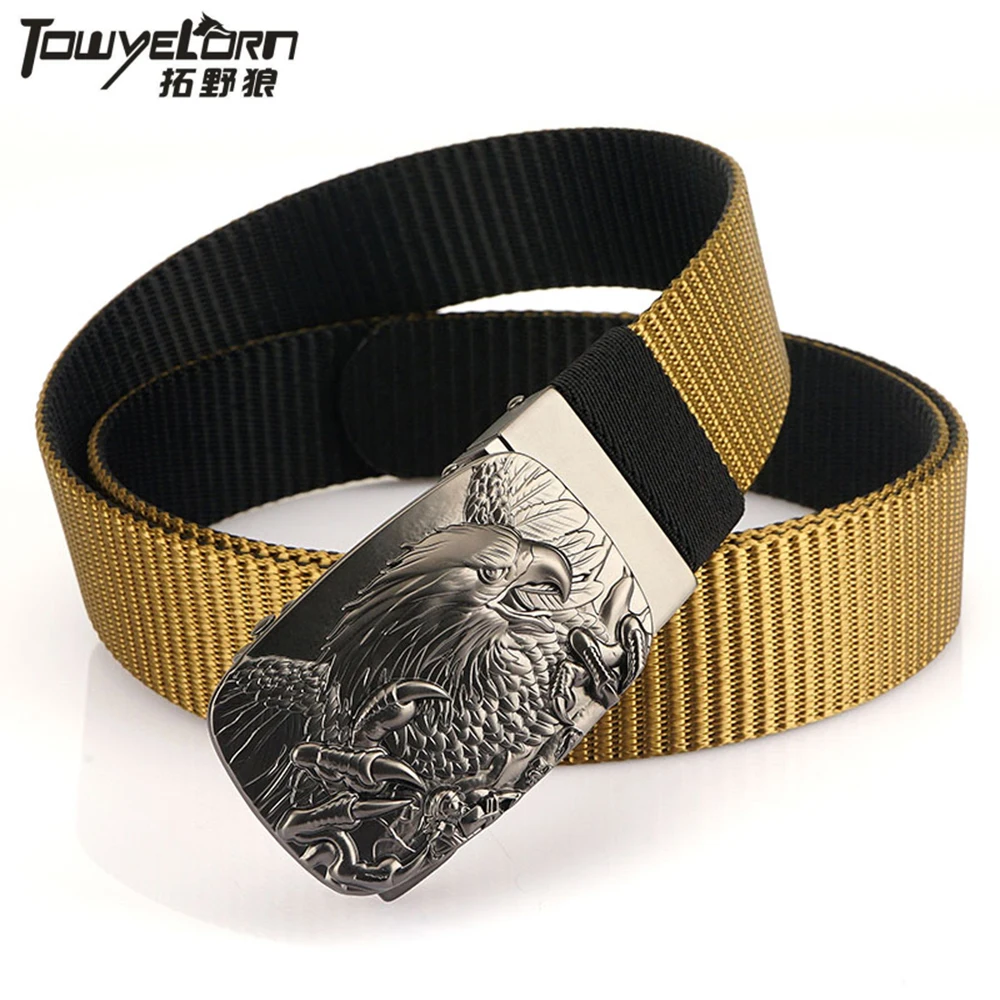 

New Men's Belt Automatic Metal Buckle Nylon Webbing Outdoor Work Belt Toothless Automatic Buckle Casual Sports Canvas Belt