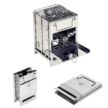 Camping Wood Burning Stove with Grill Collapsible Backpacking Survival Rocket Stove Stainless Steel Campfire Stove 1