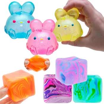 Ice Cube Sensory Fidget Toy, Cute Rabbit Stress Relief Squishy Anti-stress Squeeze Toy Decompression Toys For ADHD Gift. 1