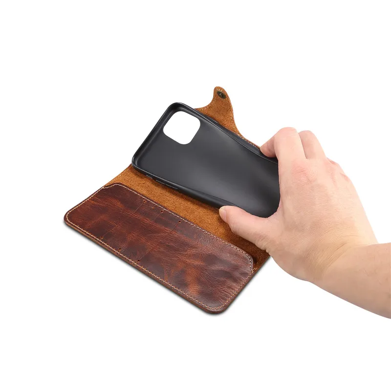 Elegant Genuine Leather Wallet Phone Case with Hand Strap