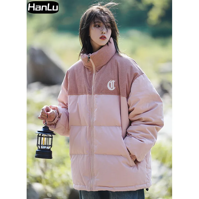 Men's Winter New Corduroy Sewn Cotton Coat Couple Letter Embroidery Thickened Bread Coat Plus Cotton Coat