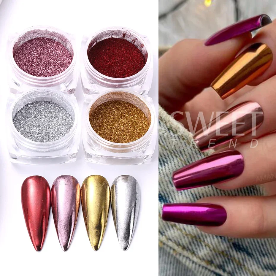 24 Colors Metallic Chrome Nail Powder Pigment Y2K Mirror Effect Rubbing On Dust UV Gel Polish DIY Flakes Manicure Accessories