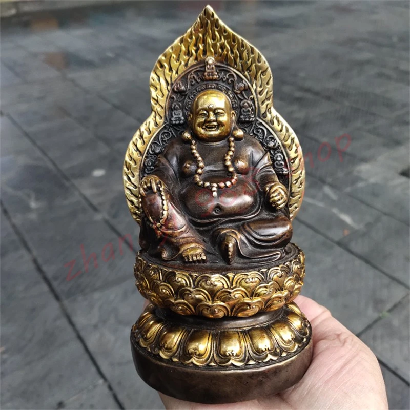 

Brass gilt Maitreya Buddha laughing Buddha, exquisite household auspicious handicraft ornaments