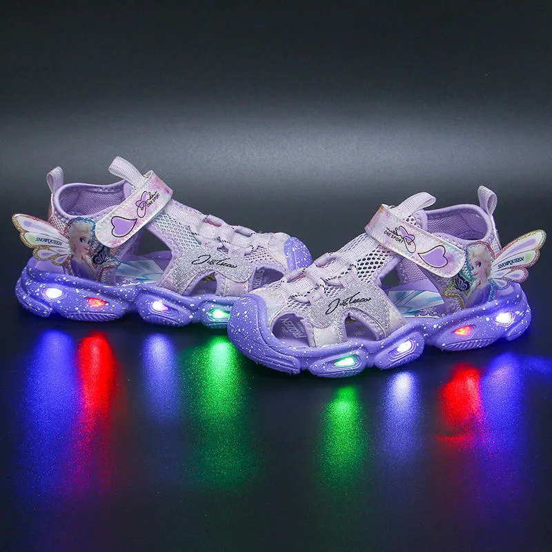 best children's shoes Disney children's shoes summer elsa girls mesh toe sandals beach shoes fashion ins frozen princess soft bottom led light sandals comfortable sandals child