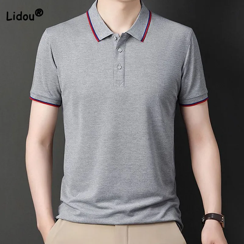 

2023 New Business Office Men's Polo-Neck Solid Color Shirts Male Clothes Summer Breathable Casual Comfortable Short Sleeve Tops