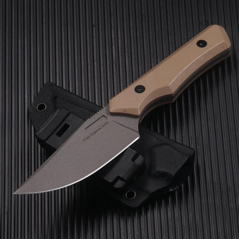 CIVIVI M2 Spare fixed blade knife with Kydex sheath belt clip, tan G10 handle (7.8 cm satin D2) 2