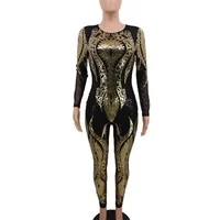 Fashion Patterned Sexy See-through Jumpsuit Women Slim Fit Pencil Trousers Rompers Female Party Club Nightclubs One-piece Pants - Image 3
