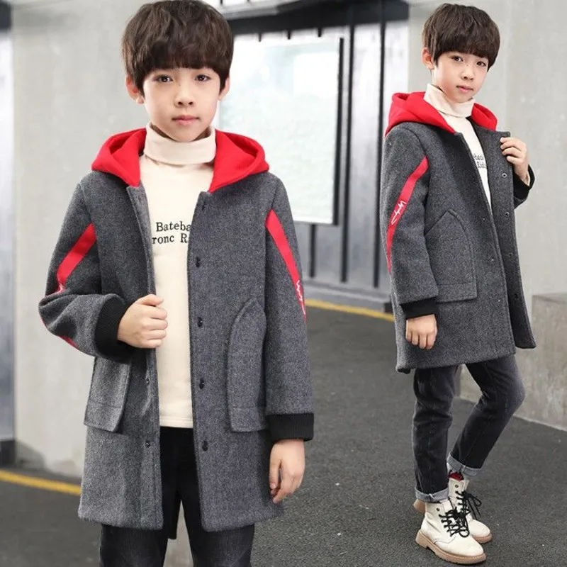 

2022 Girls Woolen Coat Baby Clothes New Winter Clothing Foreign Air Plus Velvet Coat Thickened Grey Long-sleeved Warm Coat