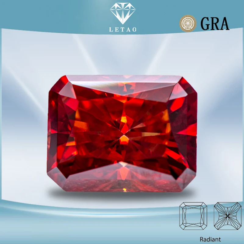 

Moissanite Gemstone Garnet Color Radiant Cut Lab Grown Diamond for Charms Woman DIY Advanced Jewelry Making with GRA Certificate