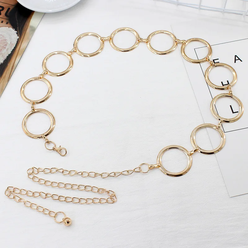 Fashion Women Circle Metal Chain Belt Golden Ring Fringes Ring Waist Chain Clothes Belts Lady Hip Ketting Riem Party Dress Belt