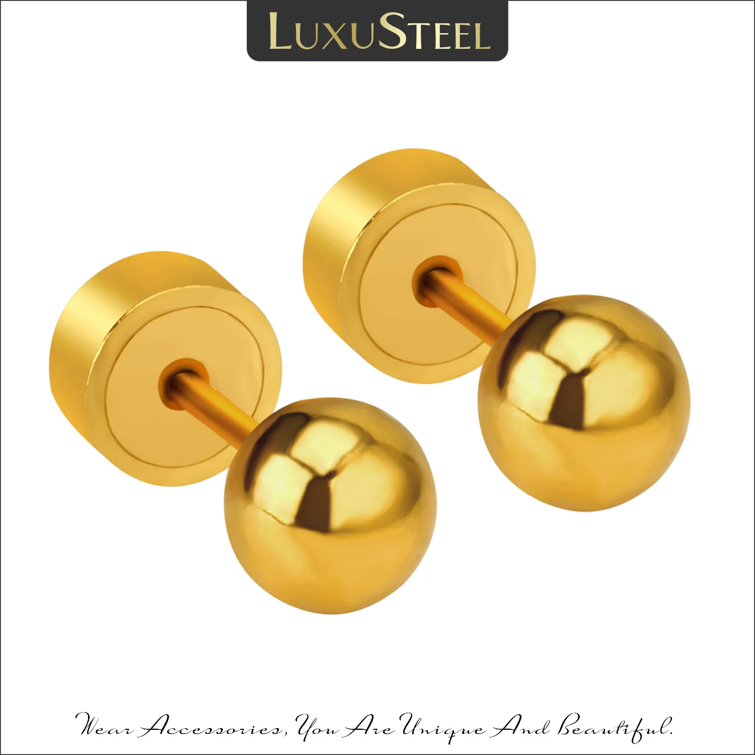 Earring Silver Gold Round Ball Earrings Stainless Steel Balls 2pcs