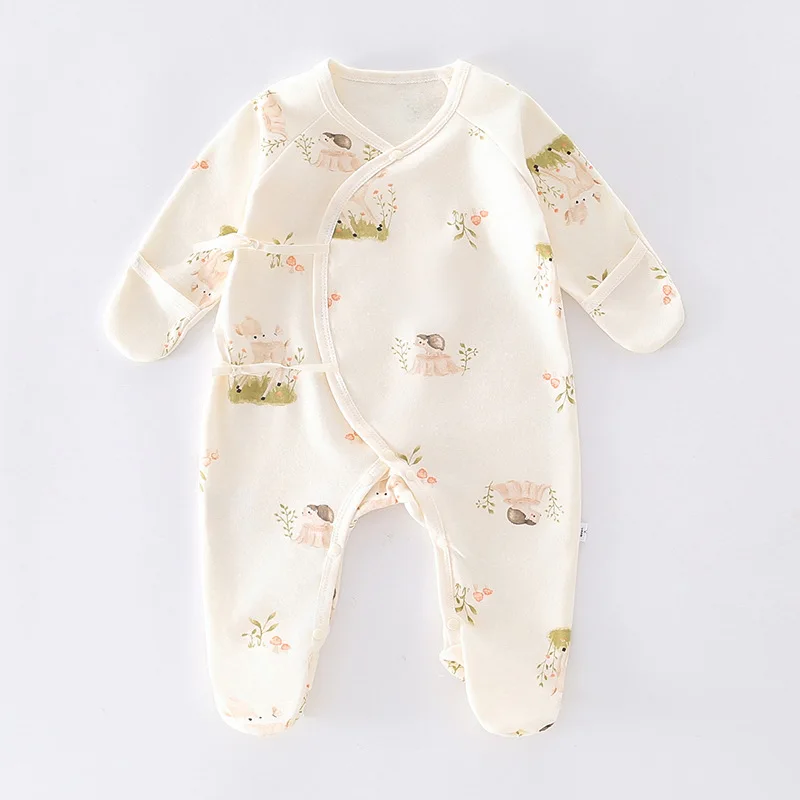 Newborn Jumpsuit Baby Boys Girls Cotton Rompers Infant With Anti-Scratch Glove Boneless Sewing Clothes 0-6 Month