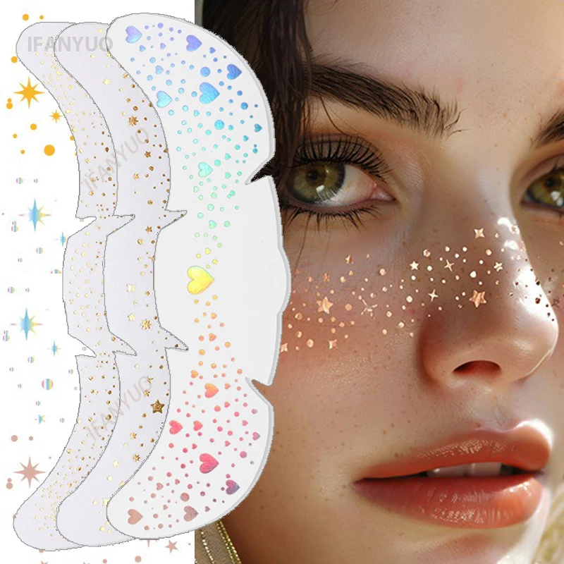 6pcs Metallic Fake Freckles Temporary Tattoo Stickers Hot Stamping Freckles Makeup Patches Face Makeup