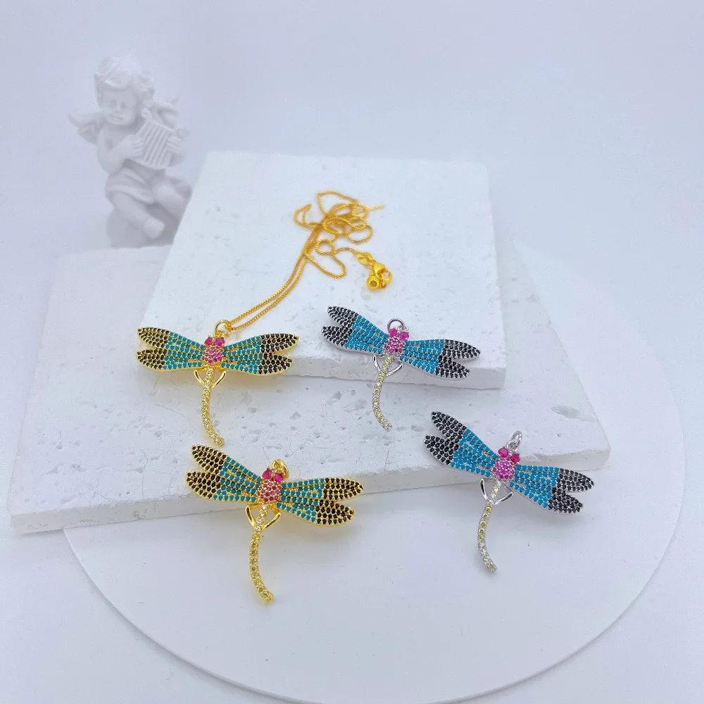 1Pcs Pendant for DIY Jewelry Making Dragonfly Insect Charms Pave Inlay Zircon Copper Plating Necklace Earring Accessorie