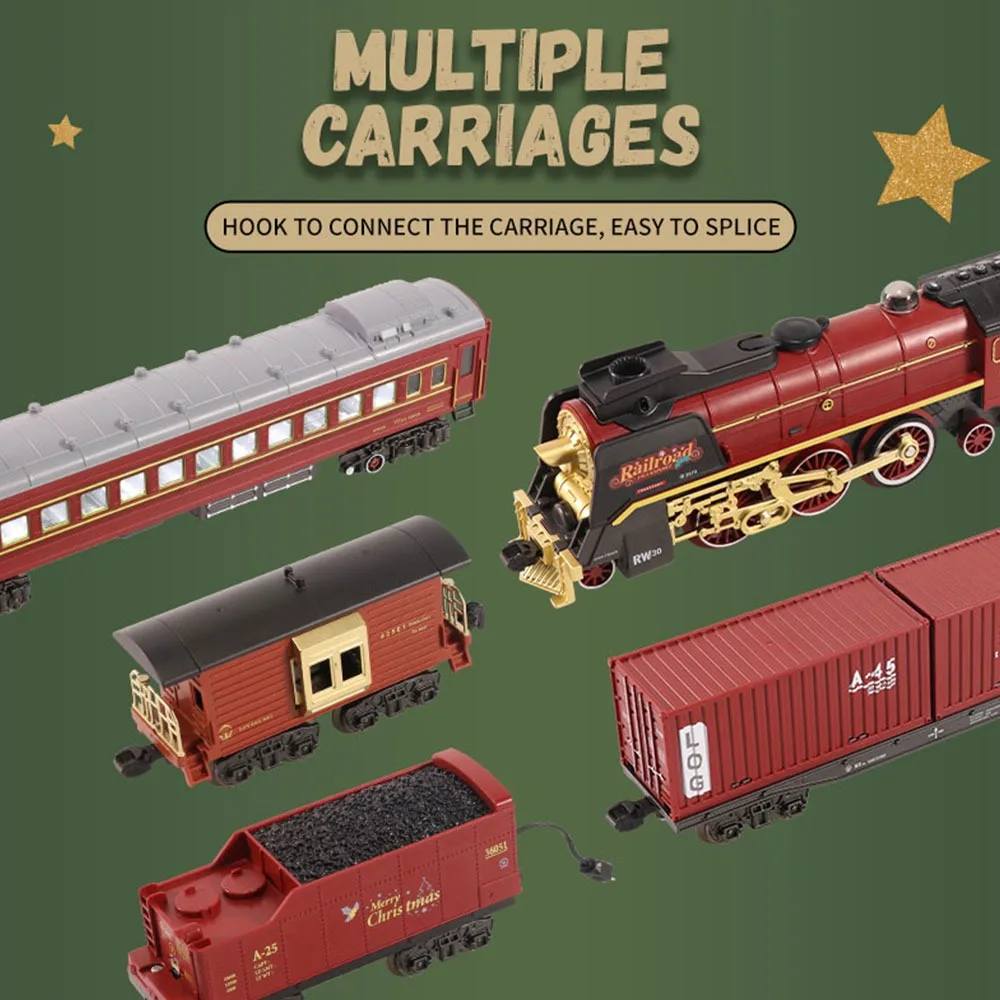 Retro Remote Control Train Steam Train Model Set Railway Adding Water To Smoke Light Christmas Toy for Kids Gift Children
