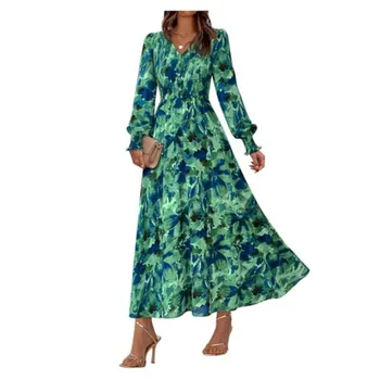 BTFBM Women Fall Wedding Guest Maxi Dresses 2026 Floral V Neck Long Sleeve Boho Long Dress Vacation
