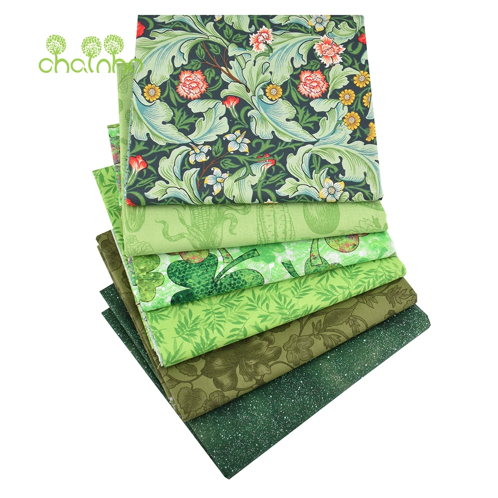 Chainho,Green Floral Series Printed Plain Cotton Fabric,Patchwork Cloth,DIY Quilting Sewing Craft,Cushion,Bags Handmade Material