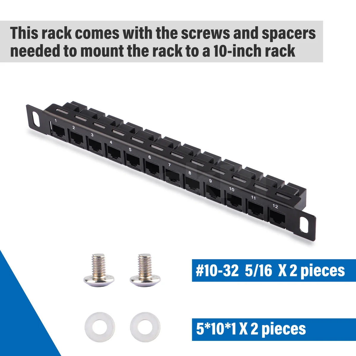 DeskPi Rackmate Accessories 12 Port Patch Panel, 10inch 0.5U CAT6 Network Patch Panel — view 5