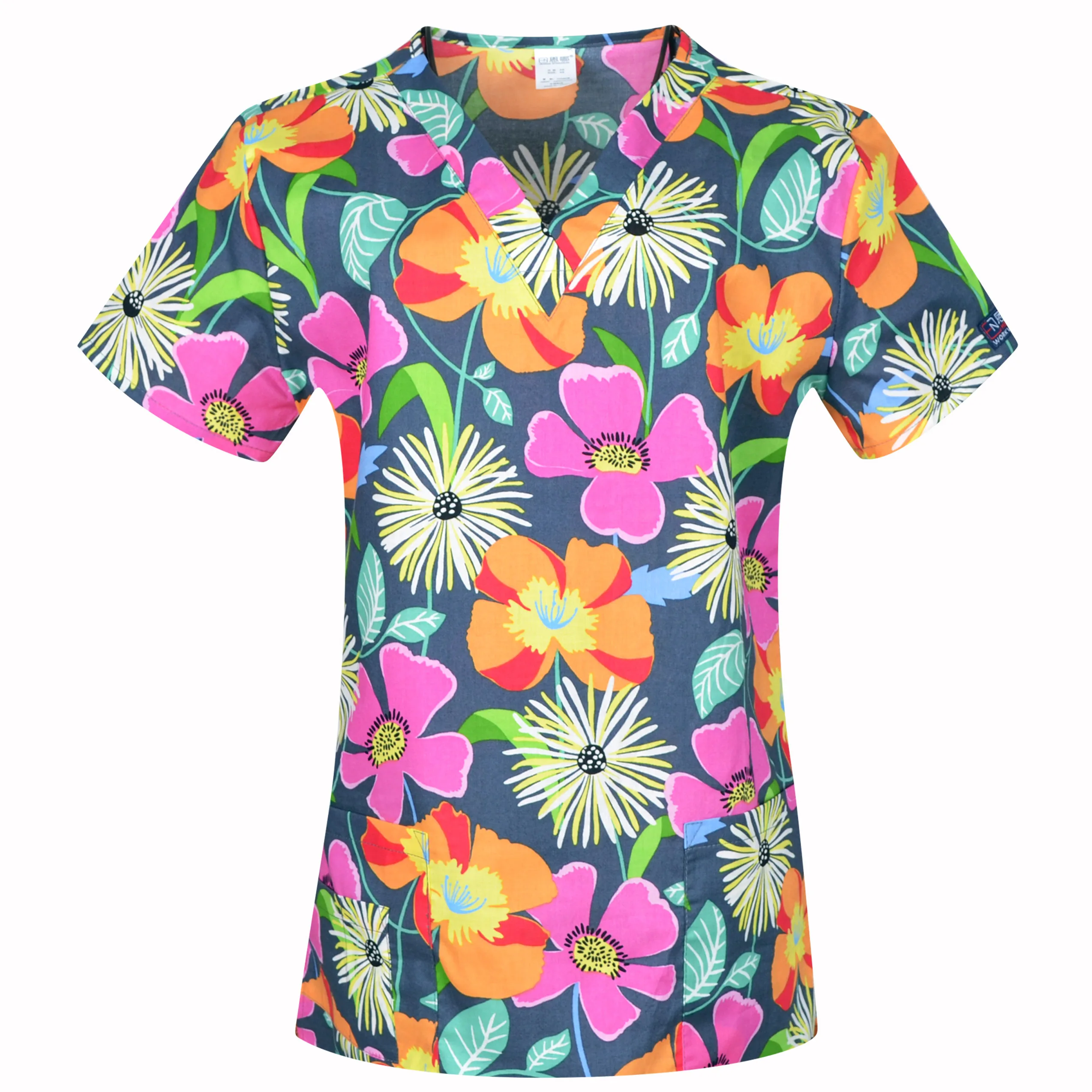 Hennar Top Quality Print Scrub UniformFor Women In 100% Cotton 4 pockets,XXS-5XL Medical Scrub Tops