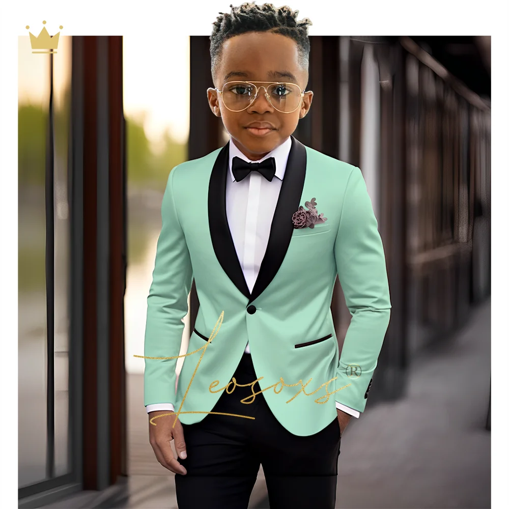 Boys Single Button Shawl Collar Suit Dress 2 Piece Suit Children Wedding Party Dinner Cocktail Party Tuxedo Boys Formal Suit Set