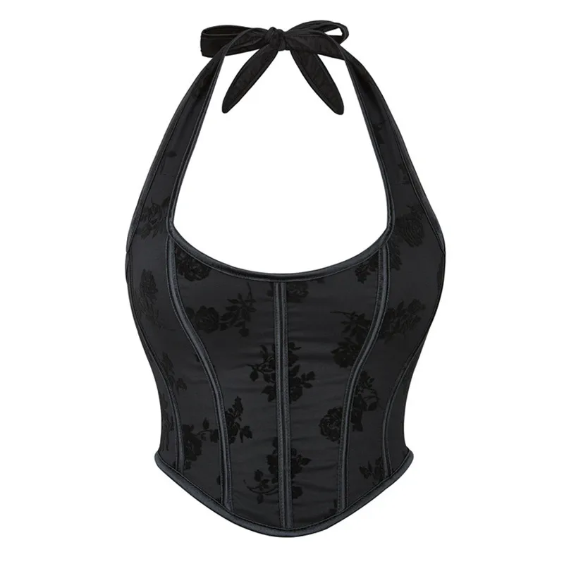 

Sexy Corsets Bustiers Tops For Women Flower Print Vintage Corset Gothic Cotton Cloth Lingerie Corselet Overbust