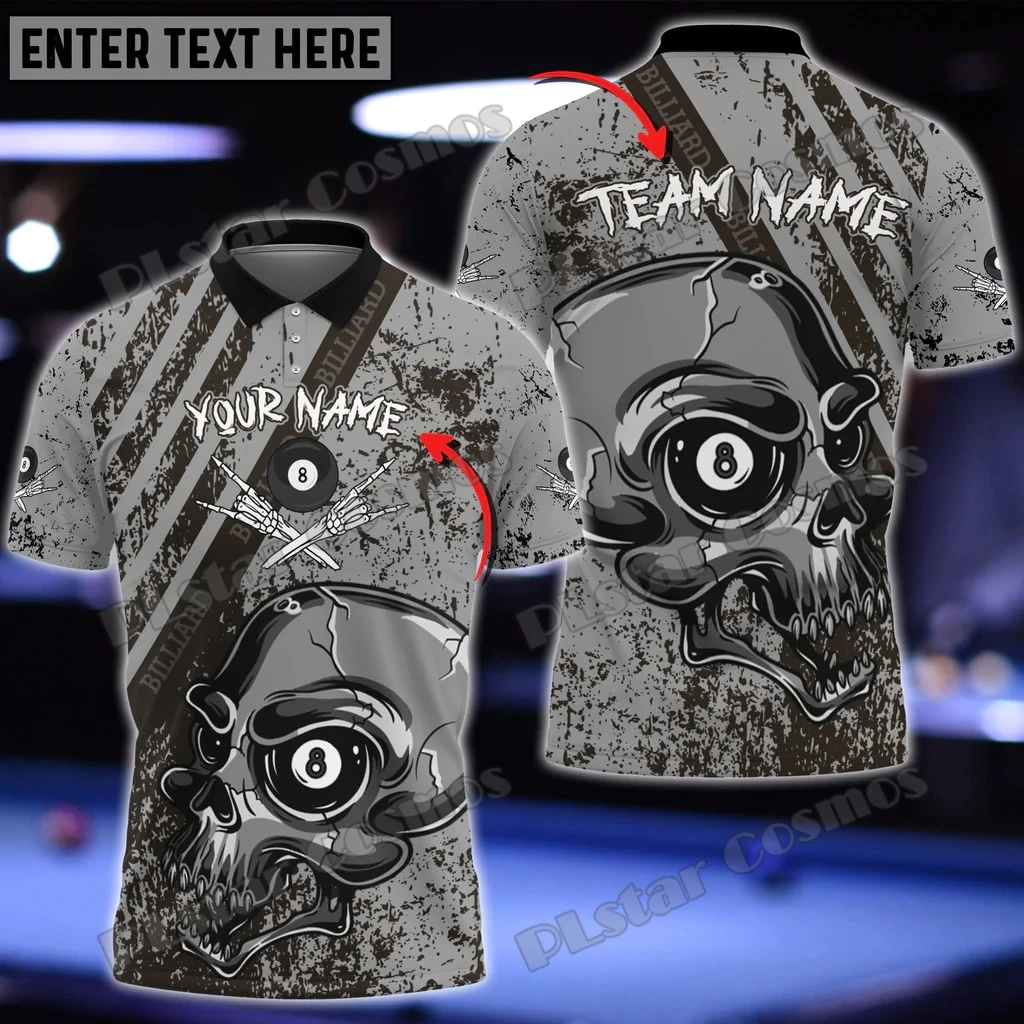 Billard 8-Ball-Schädel, bunt, personalisierbar, 3D-gedruckt, modisches Herren-Poloshirt, Sommer, Straße, Unisex, lässiges Poloshirt WK78 – Detail 11