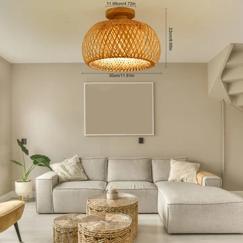 Retro Bamboo Ceiling Light, Woven Lampshade, Soft 60W Light for 53 Sq Ft Room, Antique Style, Secure Installation, Perfect Gift 1