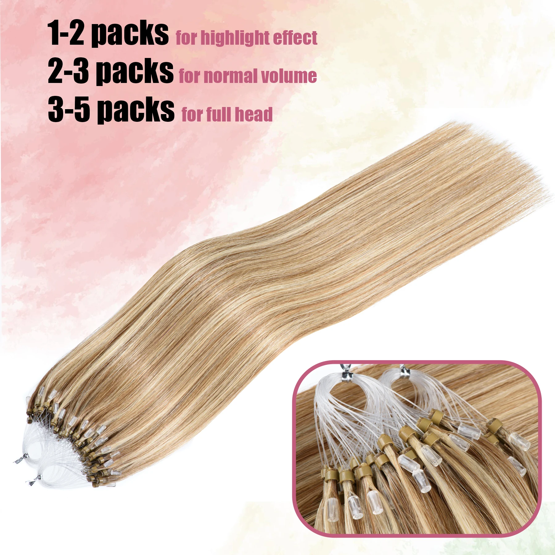 Micro Ring Highlights Hair Extensions Brown Blonde Cold Fusion Micro Link Hair Extensions Human 1g/s 50g Beads