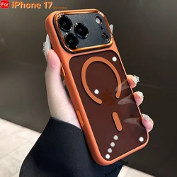 Sleek Clear Acrylic Magnetic Phone Case with Metal Frame and Wireless Charging Compatibility - iPhone 15 Plus (Orange)
