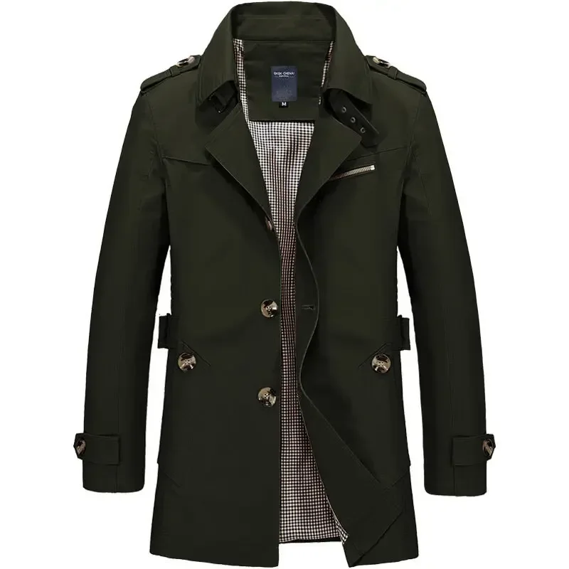 England Style Men Trench Solid Business Casual Long Trench Coats Mens Casual Outerwear Punk Jackets Windbreaker Men Korean Coat 4