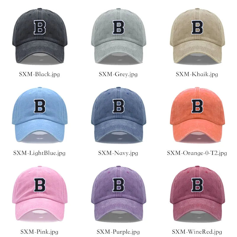 Bicolor Color Letter A-Z Embroidery Washed Cotton Baseball Cap for Men Women Unisex Dad Hat Sun Hat Outdoor Sports Dropshippinp 2
