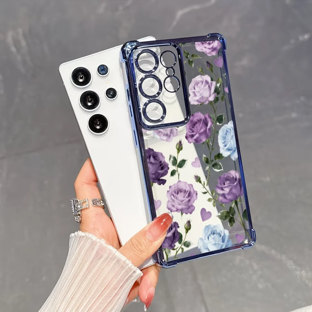 Electroplated Purple Rose Anti-Fall Clear Phone Case