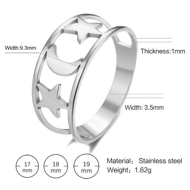 Moon Star Finger Rings for Women Gold Color Lover Couple Rings Gift for Girlfriend Wedding Stainless Steel Fine Jewelry