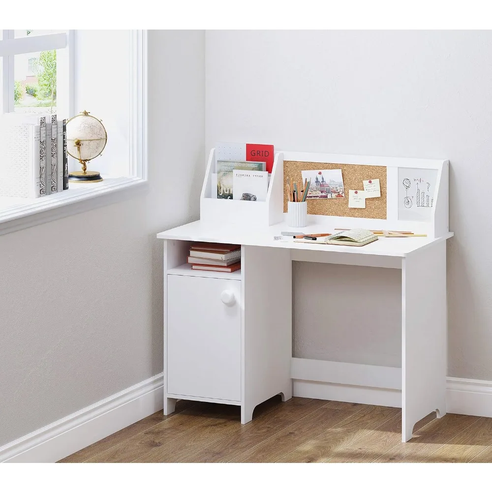 Kids Study Desk with Storage, Wooden Children School Study Table with Hutch and Storage Cabinet for 3-8 Years Girls Boys 3