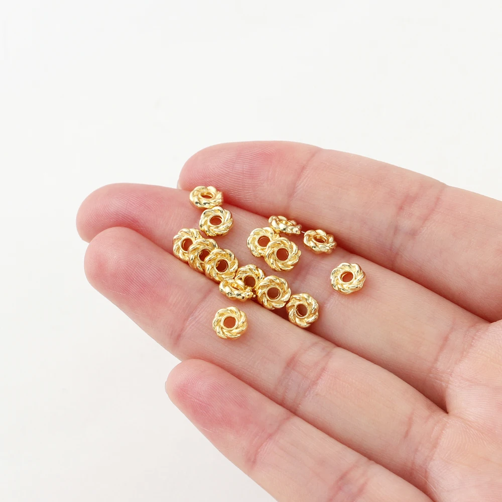 14K/18K 리얼 골드 도금 황동 레이스 트위스트 플랫 스페이서 비즈 팔찌 목걸이 DIY 쥬얼리에 대한 느슨한 비즈 수제 공예 만들기