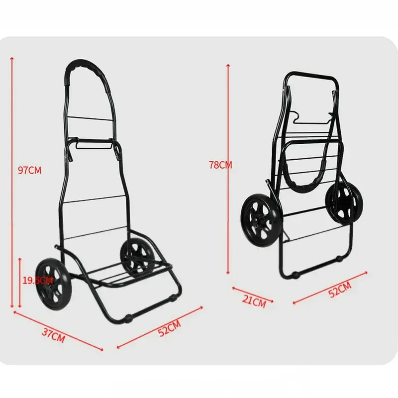 19.5cm/25cm Big Wheel Hand Truck, Heavy Duty 50KG Luggage Trolley, Folding Portable Shopping Cart with Bag