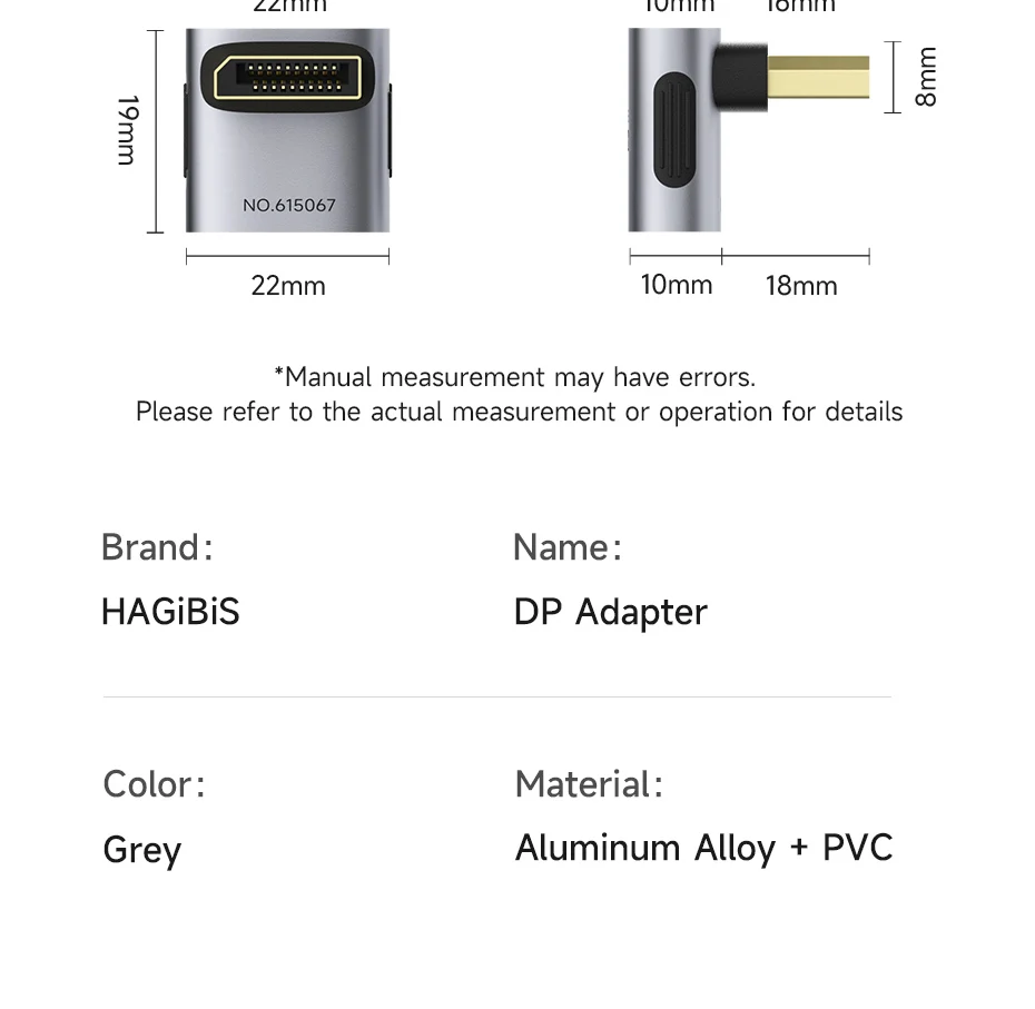 Hagibis DisplayPort 1.4 Right Angle Adapter 8K 60Hz / 4K 240Hz