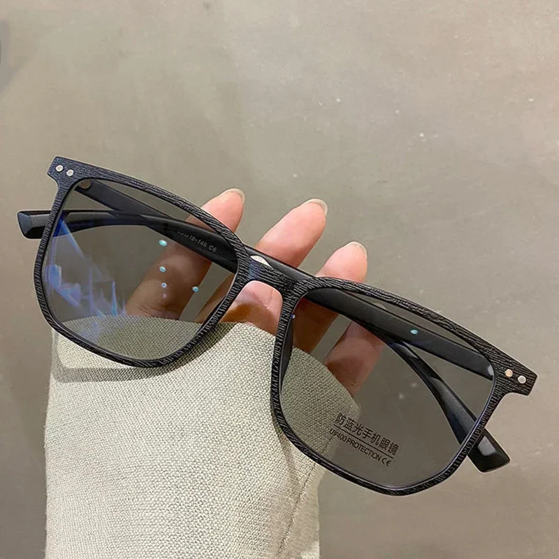 Photochromic Myopia Glasses Men Women Square Anti Blue Light Finished Prescription Eyewear Ultralights Retro