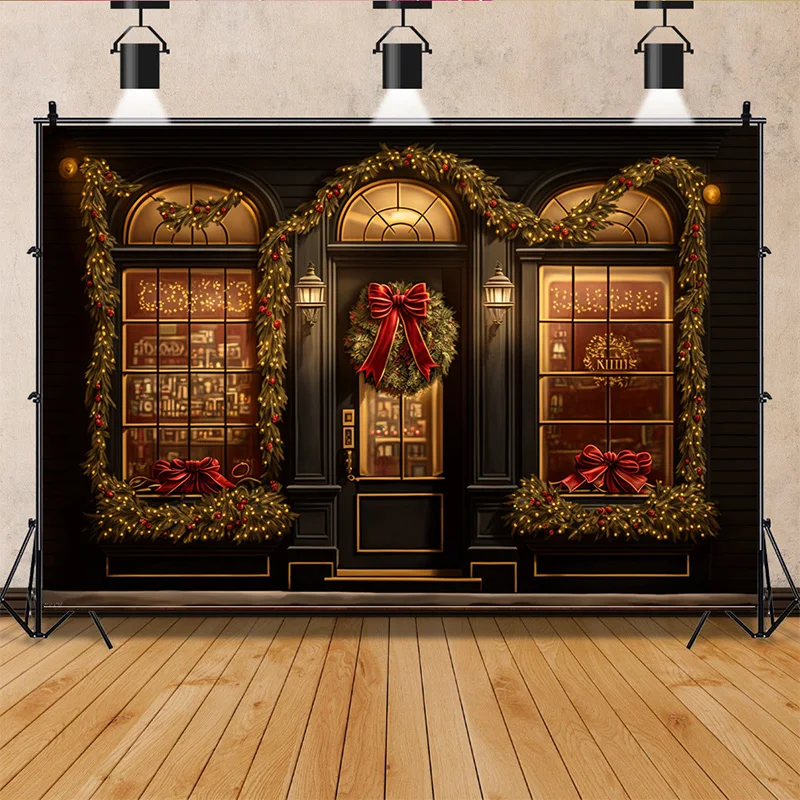 

SHENGYONGBAO Christmas Day Photography Backdrops Living Room Indoor Ornament Green Door Wreath Studio Background Props QS-47