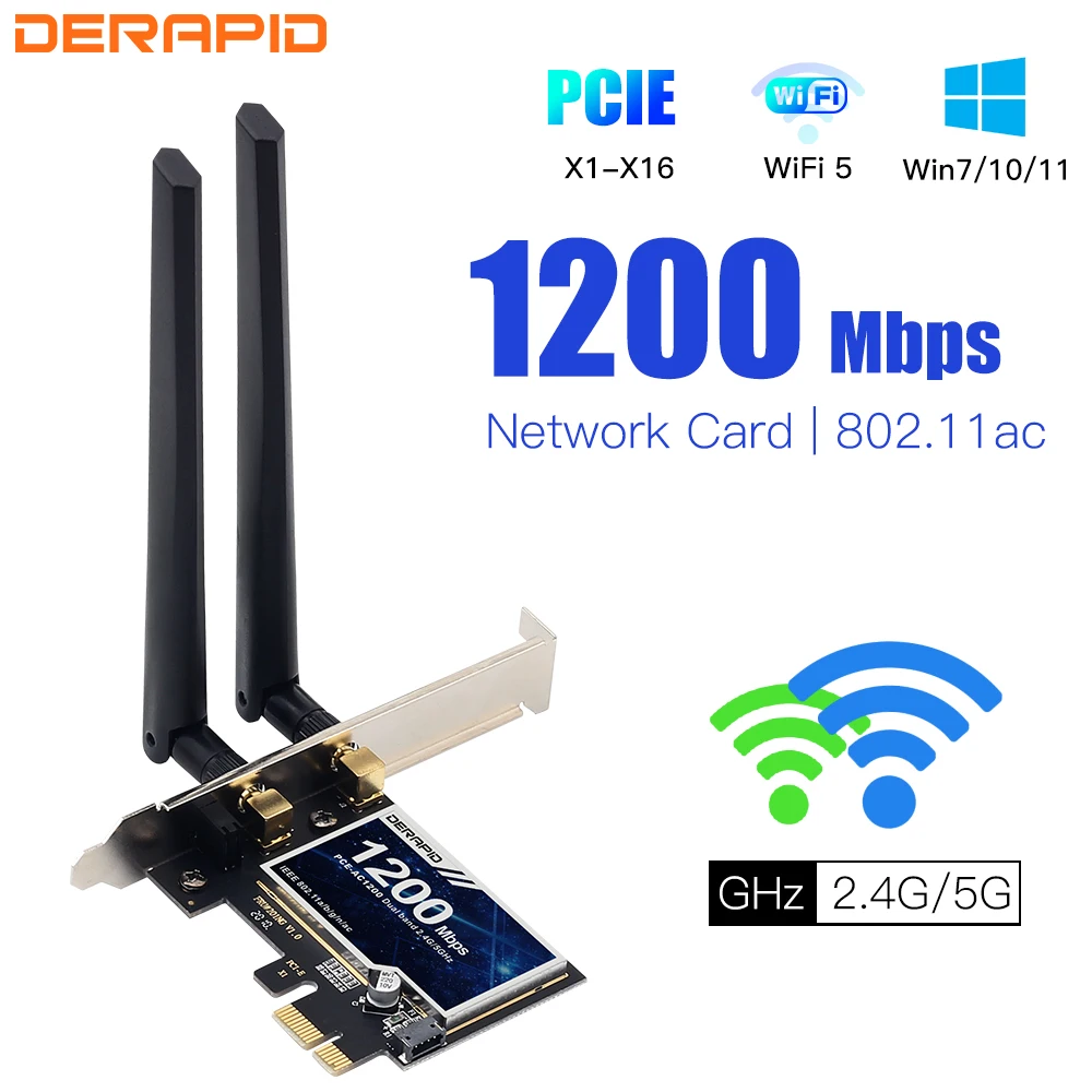 Adattatore WiFi Derapid AC1200 Bluetooth Dual Band 2.4GHZ/5Ghz scheda di rete Wireless PCIE Chip Intel per Desktop per Windows7/10/11  7