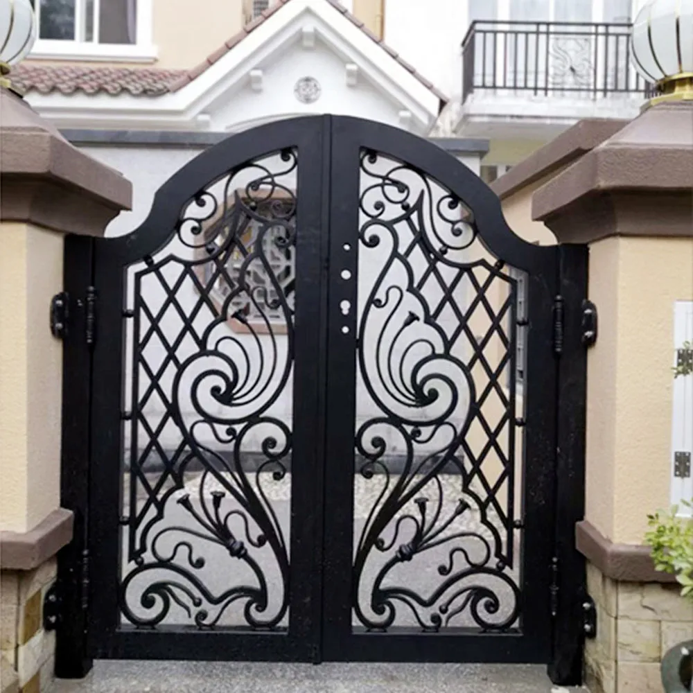 PerforatedGardenMetalMainGateDesignCuredWroughtIronGateWall