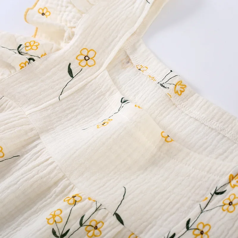 New Summer Ladies Pajamas Two Piece Vest + Shorts 100% Cotton Crepe Cute Casual Comfortable Homewear Set sleepwear for women