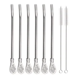 8 - Piece Gold Reusable Stainless Steel Drinking Straw Spoon Set with Filter (Silver)
